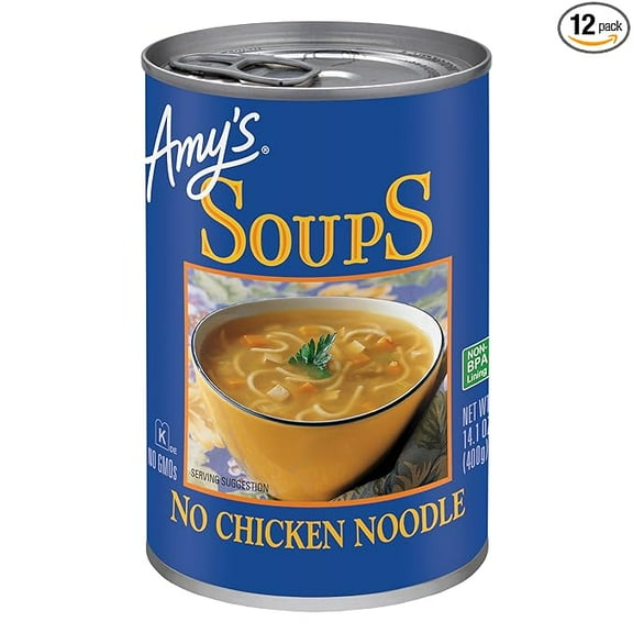 Amy's Soup, Vegan, No Chicken Noodle Soup, Made with Organic Vegetables, 14.1 Ounce ( Pack of 2 )