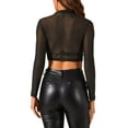 thumbnail image 4 of INSPIRE CHIC Valentine's Day Women's Crop Top Semi-Sheer Mesh Long Sleeve Crew Neck Blouse XL Solid Black, 4 of 6