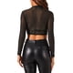 thumbnail image 3 of INSPIRAR CHIC Día de San Valentín Top Corto de Mujer Semi-Translúcido de Manga Larga Cuello Redondo Blusa L Negro Sólido, 3 of 5