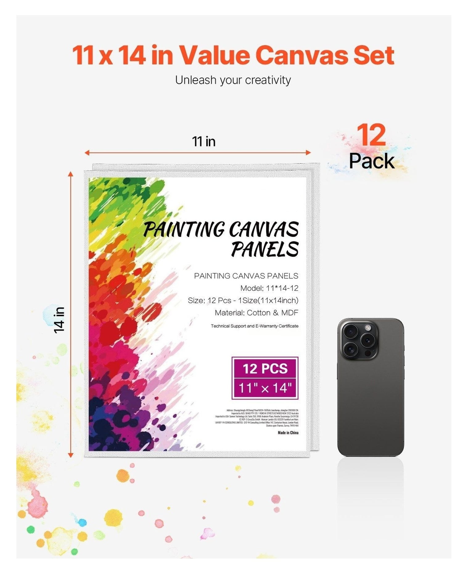 Canvas Boards for Painting 12 Pack, 11x14 Inch Blank Canvas Panels, Painting Canvases for Acrylic, Oil, Watercolor - Beginner Artist Supplies
