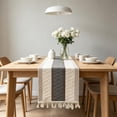 thumbnail image 4 of Linen Striped Table Runner with Fringe, Boho Rope Patchwork Dining Table Decor, Rustic Runner for TV Cabinet Coffee Table Sideboard, 4 of 6