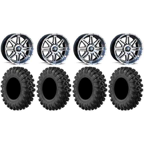 MSA Dark Tint Vibe 14" UTV Wheels 30" MotoRavage XL Tires Polaris RZR XP 1000 / PRO XP / Ranger XP 900/1000