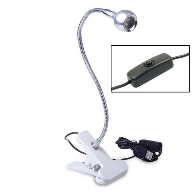 USB Flexible Neck Headboard Light Reading Book Desk Lamp with Clip, Silver