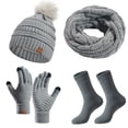 thumbnail image 1 of GDREDA Winter Solid Color Warm Hat Scarf And Gloves Three Piece Set for Comfort and Style Grey,One Size, 1 of 7