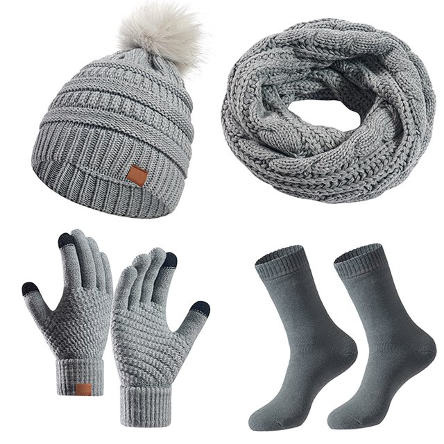 GDREDA Winter Solid Color Warm Hat Scarf And Gloves Three Piece Set for Comfort and Style Grey,One Size