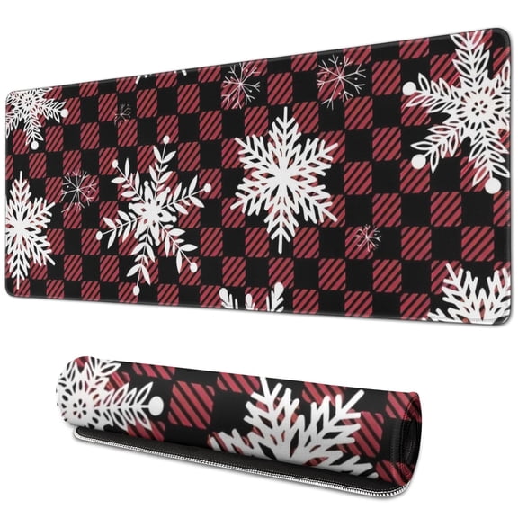 Long Mouse Pads for Desk,Red and Black Checkered Christmas Snowflake Desk Mats on Top Of Desks, Desk Mouse Pad Extra Large with 3mm Non-Slip Base and Stitched Edge for Gaming,Work,Home 31.5x11.8in