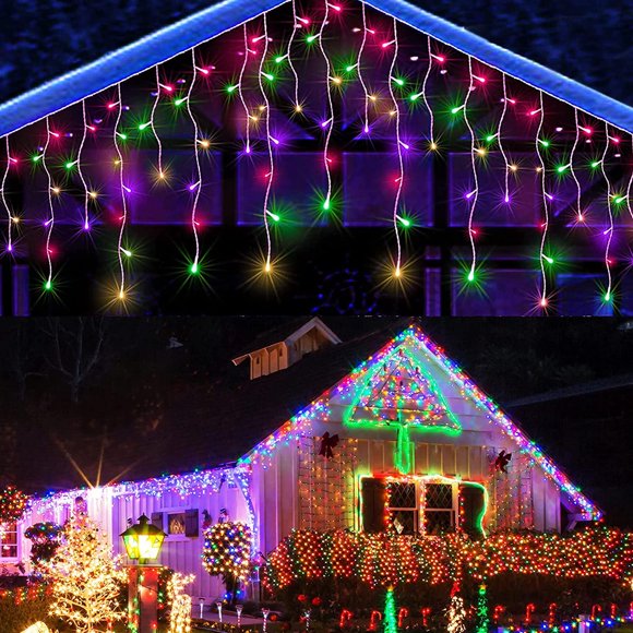 Icicle Lights for Outside, 13Ft Extendable 96LED Icicle Lights with Twinkling strobes,Sparkling Icicle Lights for Indoor Outdoor Eaves Wedding Prom Christmas Wall Decorations, Multi-color