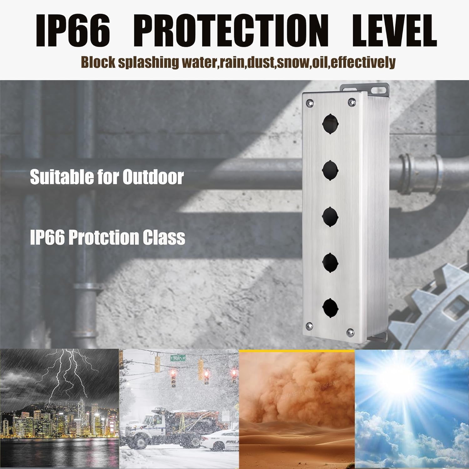 MJ-Box 12x4x3 304 Stainless Steel Push Button Box - 5 Hole, IP66 Dustproof Waterproof, Indoor Outdoor Electrical Enclosure with Mounting Plate