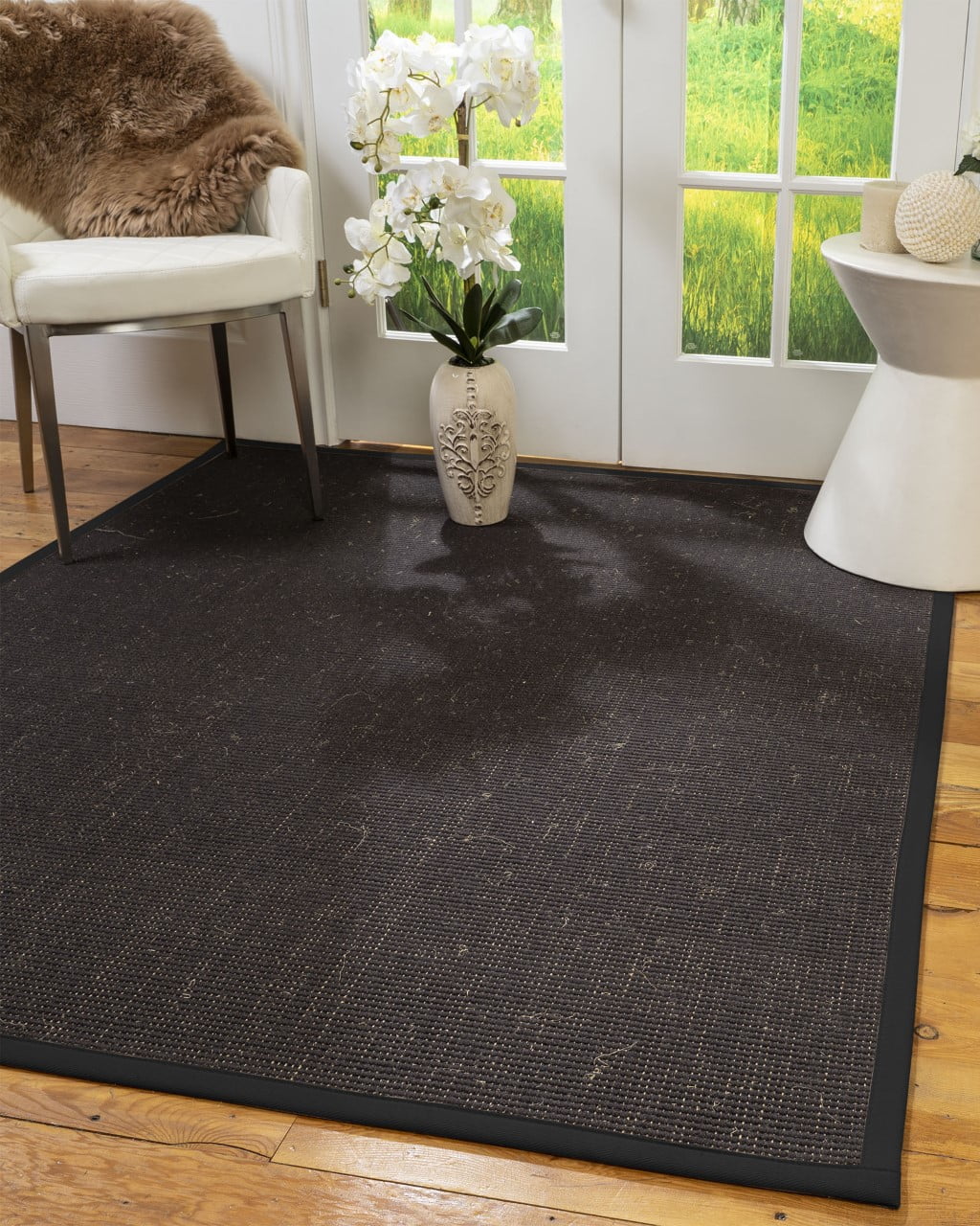 Natural Area Rugs Vida Custom Wool Sisal Rug, 6', Round Black Border