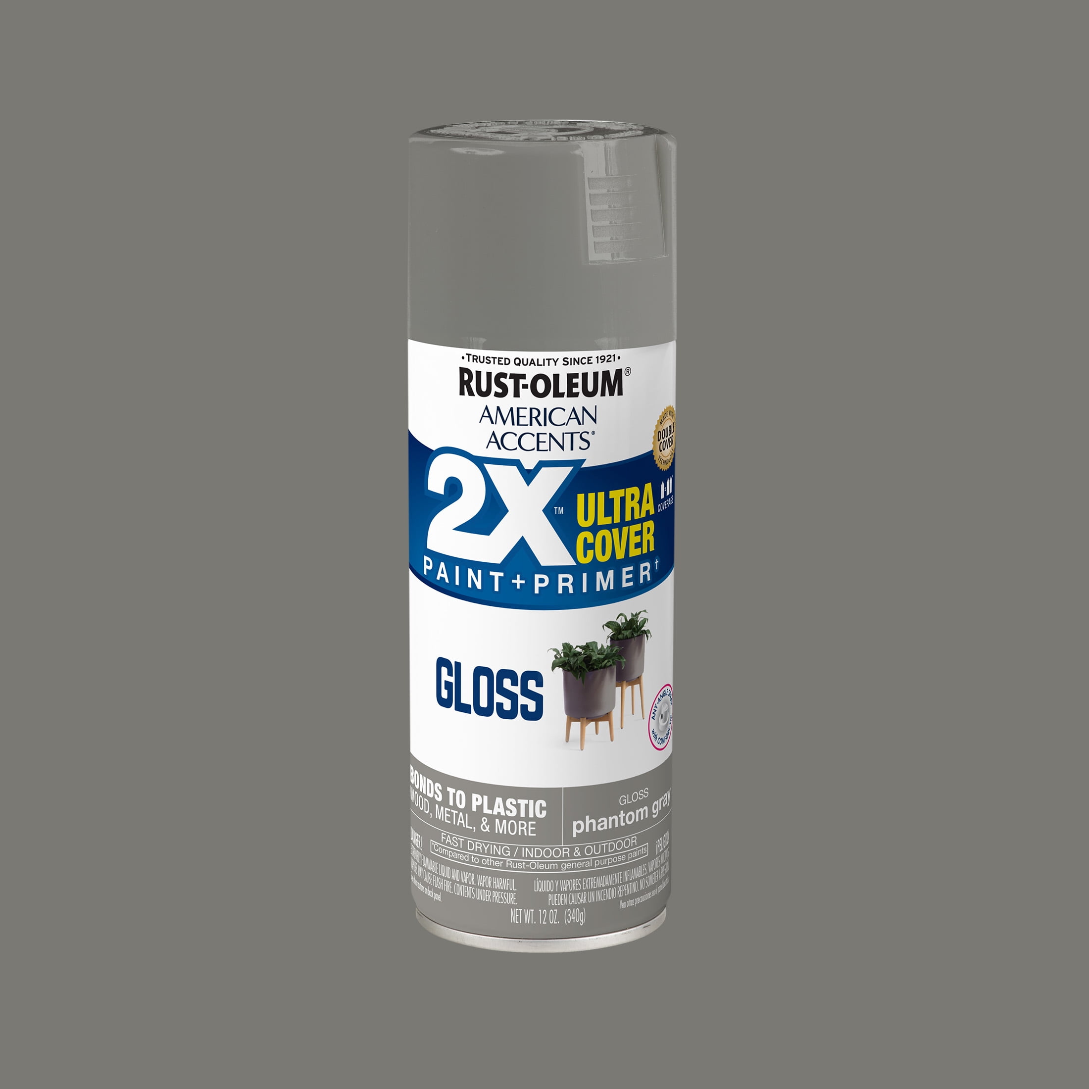 (6 pack) Phantom Gray, Rust-Oleum American Accents 2X Ultra Cover Gloss Spray Paint-371768, 12 oz