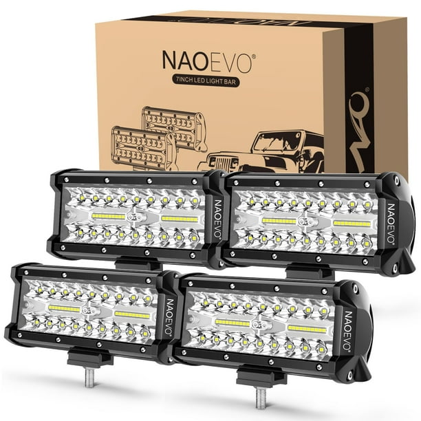 Barra de luces LED NAOEVO para camión todoterreno de 7 pulgadas, 480 W, 48.000 lúmenes, 4 unidades