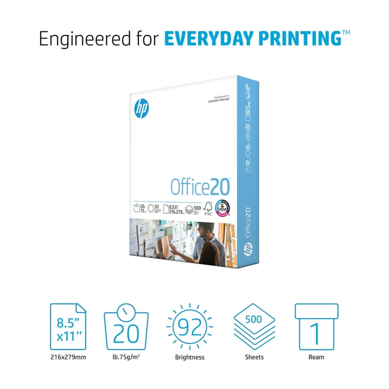HP Papers CopyandPrint20 Paper, 92 Bright, 20lb, 8.5 x 11, White, 400 Sheets/Ream, 6 Reams/Carton