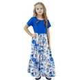 thumbnail image 6 of Riecok Tween Girls Simple Tie-Dye Print Pocket Short Sleeve Dress Ruffle Long Dress Casual Summer Dress Kids Fashion Blue 11 Years, 6 of 8