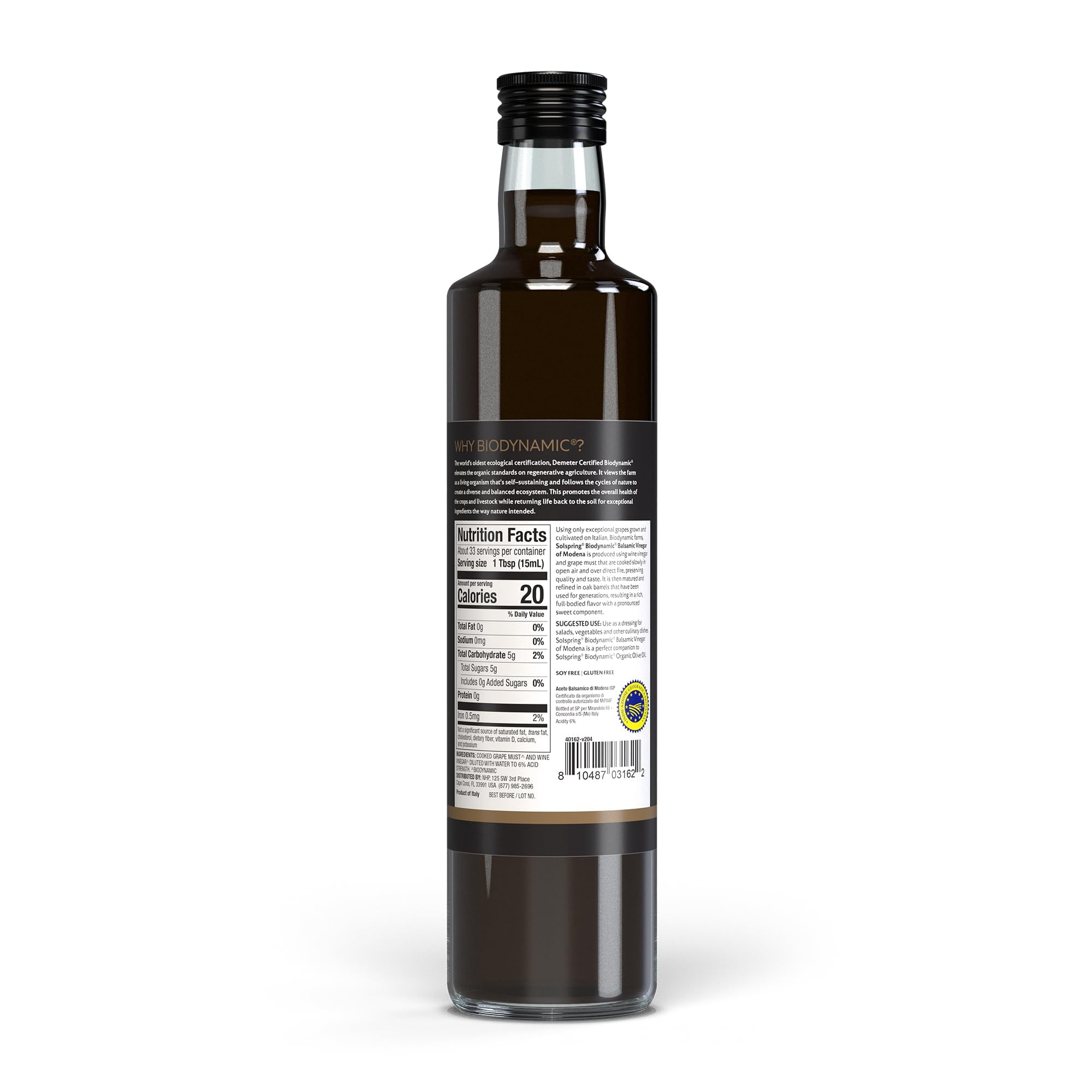 Dr. Mercola Solspring Biodynamic Balsamic Vinegar of Modena,  (16.90 Fl. Oz.), non GMO, Gluten Free, Soy Free, Demeter Certified