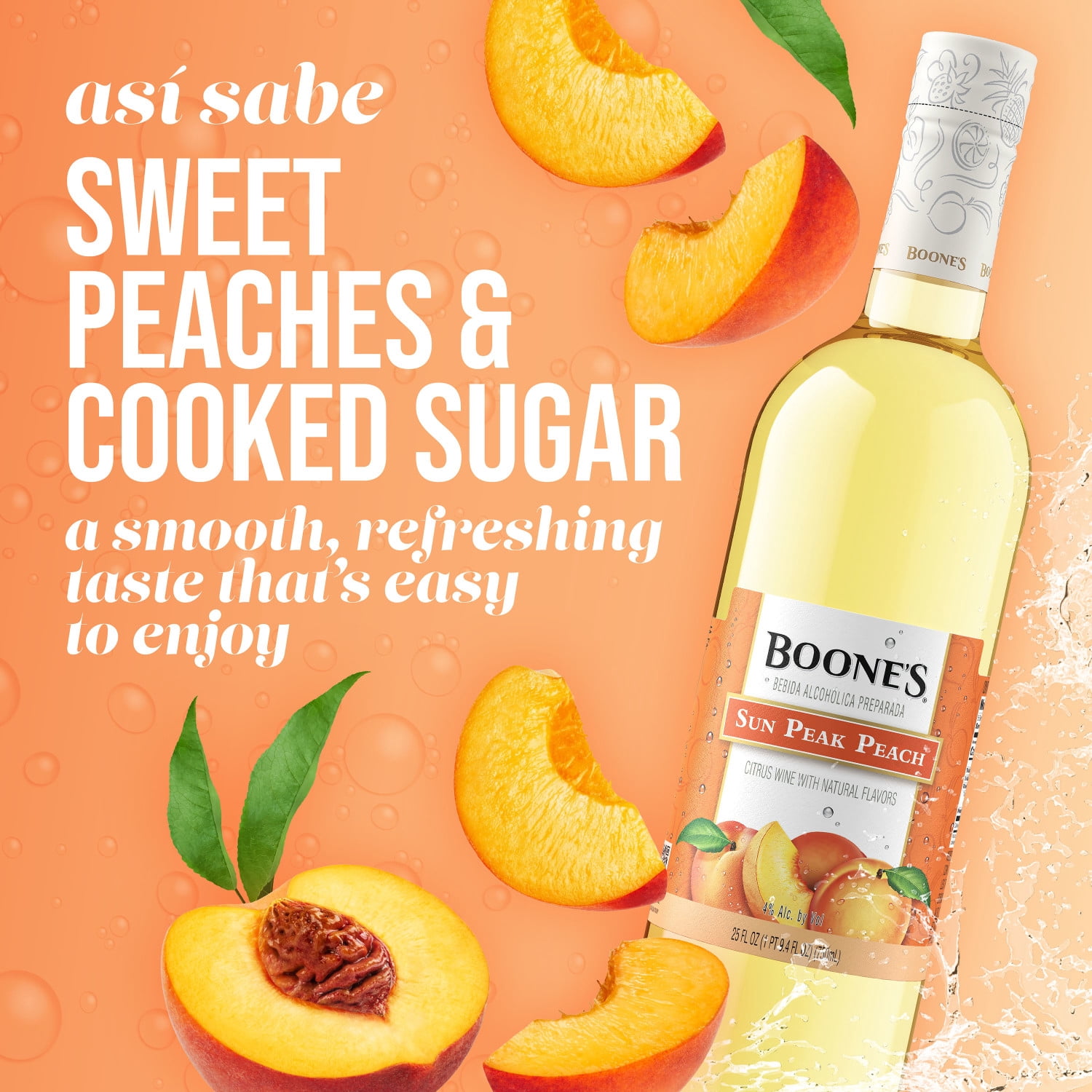 Boones Sun Peak Peach Wine 750ml, 4% ABV