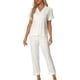 thumbnail image 1 of Conjunto de pijama de 2 piezas para mujer INSPIRE CHIC, camisa de satén de botones cortos con pantalones largos, S, blanco, 1 of 6