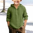 thumbnail image 2 of EnJoCho Boys Cotton Linen Hooded Shirt Long Sleeve Half Button Beach Top Breathable Summer Vacation Surf Style, 2 of 4