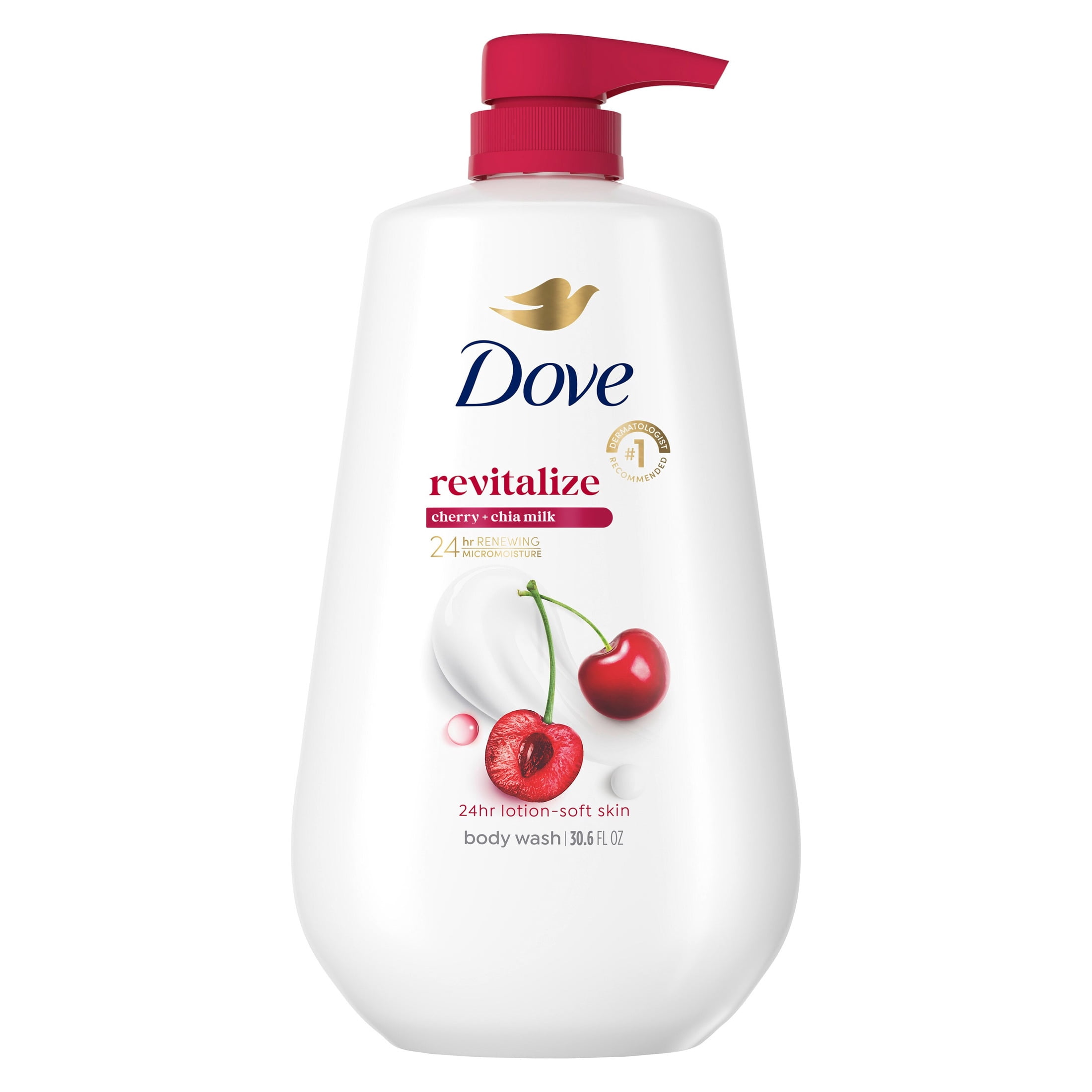 (3 pack) Dove Body Wash with Pump for Renewed, Healthy Looking Skin, Revitalizante Cherry & Chia Milk, Moisturizing Gentle Skin Cleanser With 24hr Renewing MicroMoisture, ,30.6 fl oz