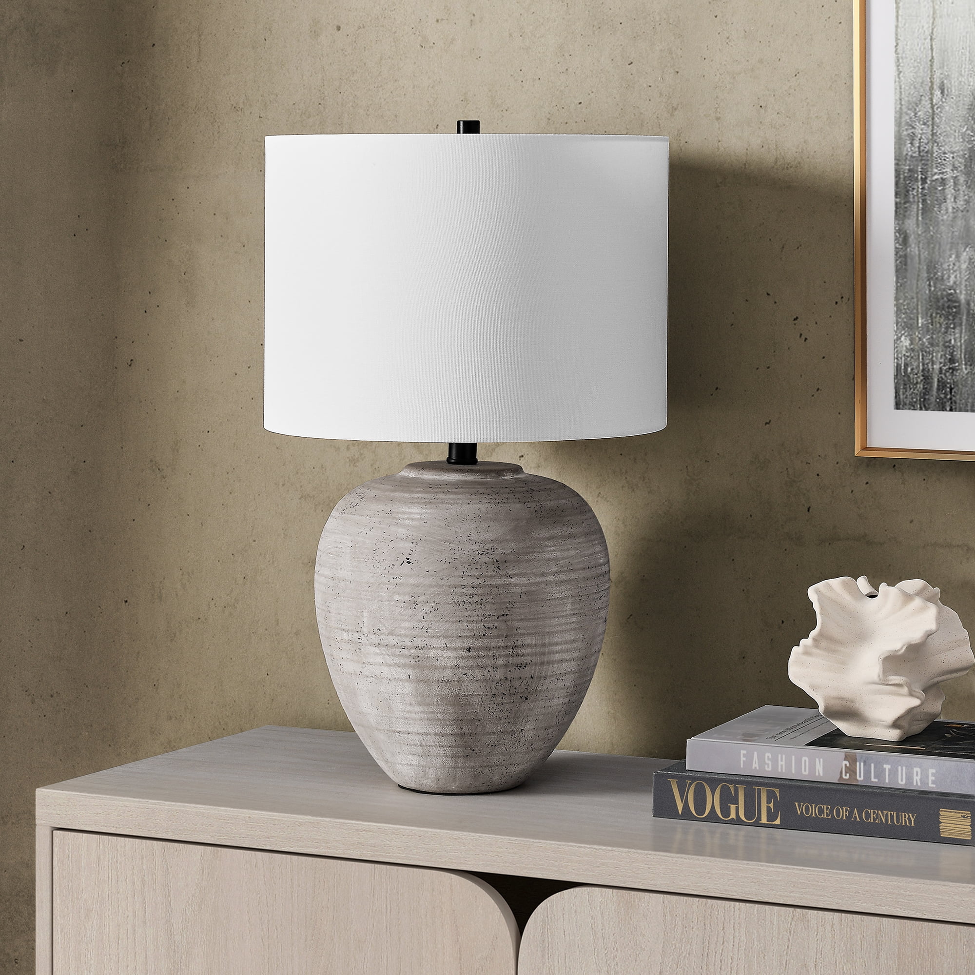Shira 23" Tall Ceramic Table Lamp with Fabric Shade in Cool Terracotta/White