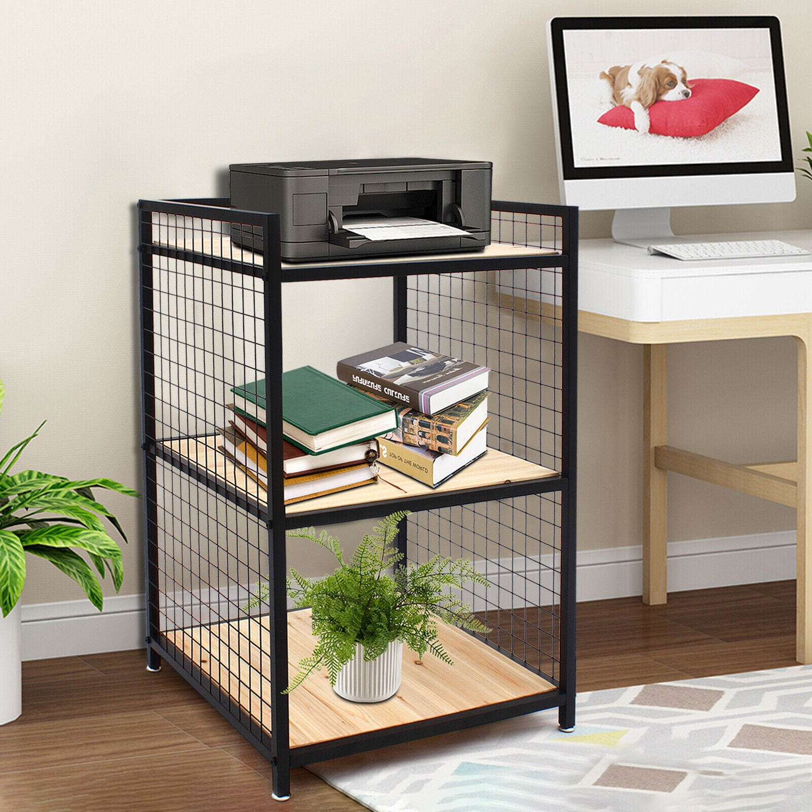 FETCOI Storage Rack 3-Tier Shelving Modern File Cabinet Printer Stand Home Office Stand