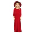 thumbnail image 5 of PINQI Girls Maxi Dress Casual Holiday Long Dresses Kids Toddler Girls Dress Below Knee Dress Long Sleeve Solid Princess Dress(Red-A,6-7 Years), 5 of 6