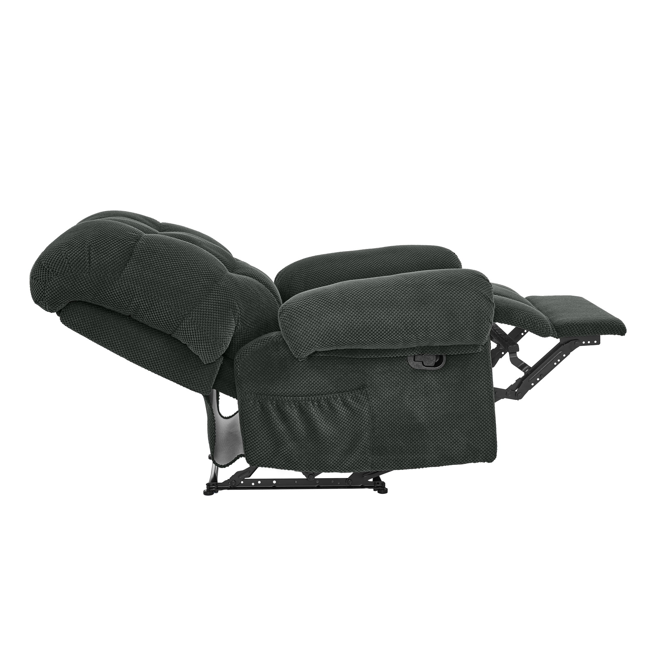 Noble House Manual Recliner Chair, Overstuffed Fabric Armchair with Padded Footrest, Dark Gray