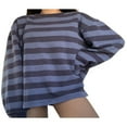 thumbnail image 3 of Womens Long Sleeve Sweater Oversized Hoodies Contrast Striped  Neck Loose Sweatshirt Pullovers, 3 of 5