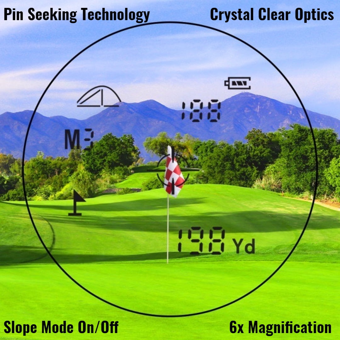Golf Rangefinder by One Under Golf- Sleek Design with Built In Magnet Locks on Cart Rail, Slope Compensation ON/Off, Jolt Vibration + Flag Lock Technology, 6X Magnification up to 800yds (Black)