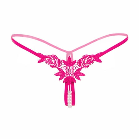 

BIZIZA Women Panties Low Rise Open Crotch Lace G-String Sexy Thongs Underpants Hot Pink One Size