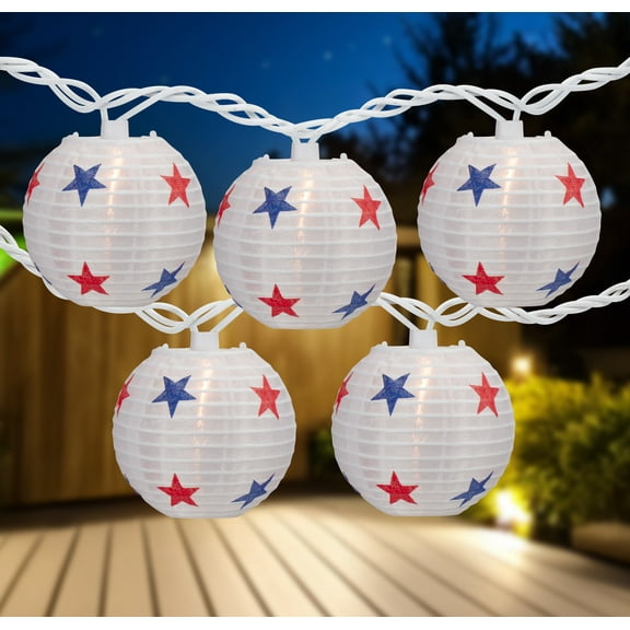 Northlight Patriotic Stars Paper Lantern Patio Light Set - 8.5' White Wire - 10ct