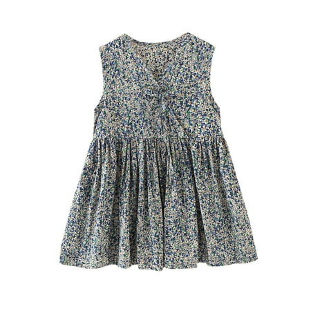 

Qixiu Toddler Girls Dresses Flower Toddler Dress Beach Baby Floral Kids Girls Sleeveless Clothes Dress Girls Dress&Skirt Little Girls Dresses Dark Blue 100