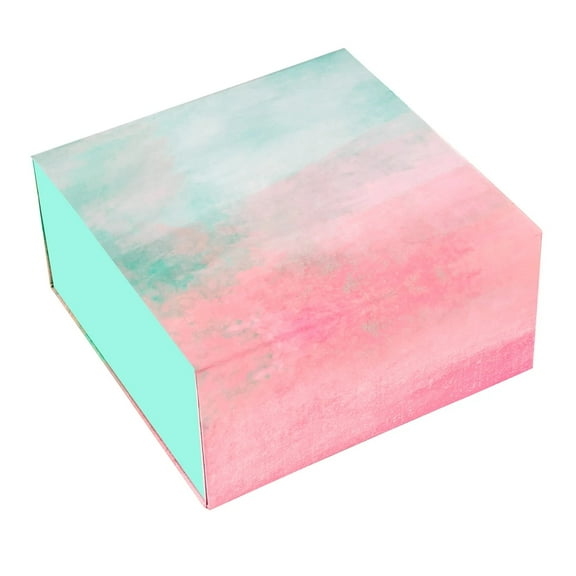 LaRibbons 8" x 8" x 4" Gradient Color Collapsible Magnetic Gift Box - 2 Pcs Tissue Paper