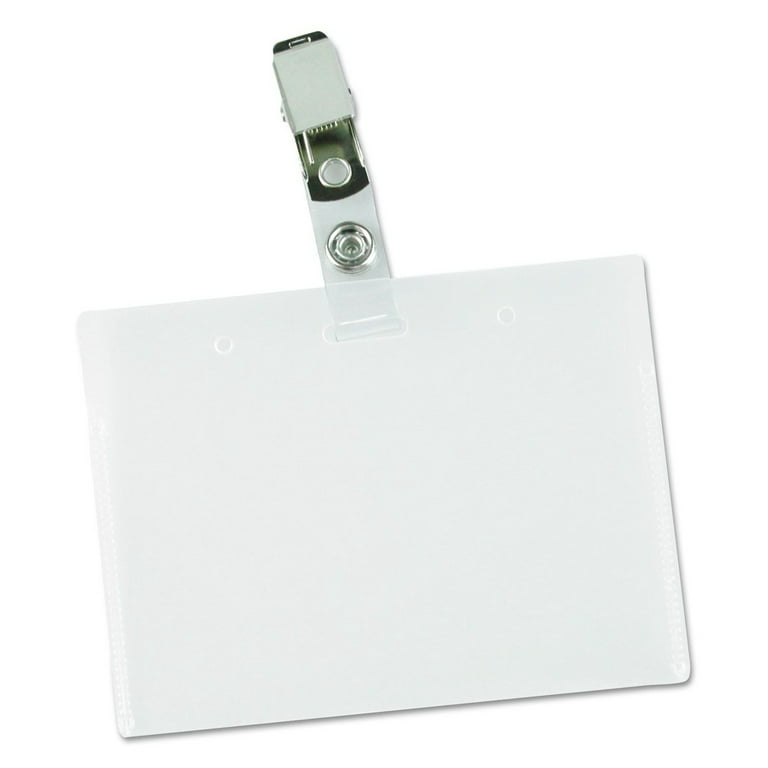 Universal Deluxe Clear Badge Holders w/Garment-Safe Clips 2.25 x 3.5 White  Insert 50/BX 56006 