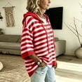 thumbnail image 6 of Pullover Sweaters for Women Oversized Knit Hooded Sweaters Fall Clothes for Women 3/4 Batwing Sleeve Striped Trendy Lightweight Casual Drawstring Sweater Pullover Red L, 6 of 7