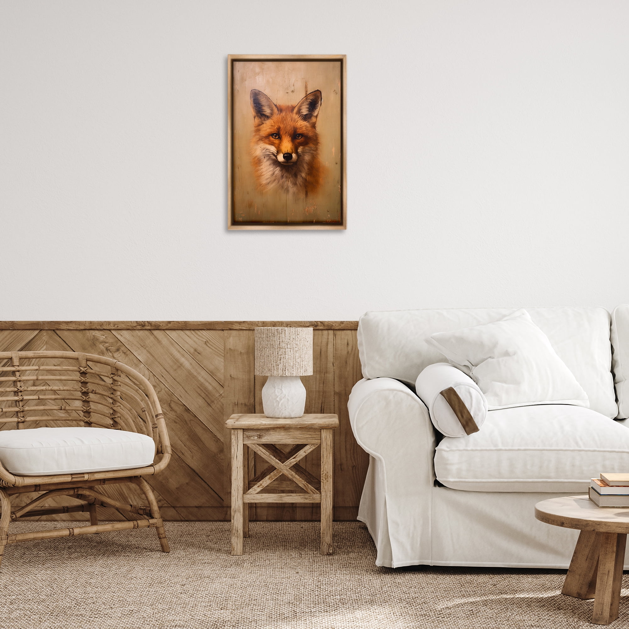 Stupell Industries Woodland Fox Face Animals & Insects Painting Brown Floater Framed Canvas Art Print Wall Art, 17 x 25