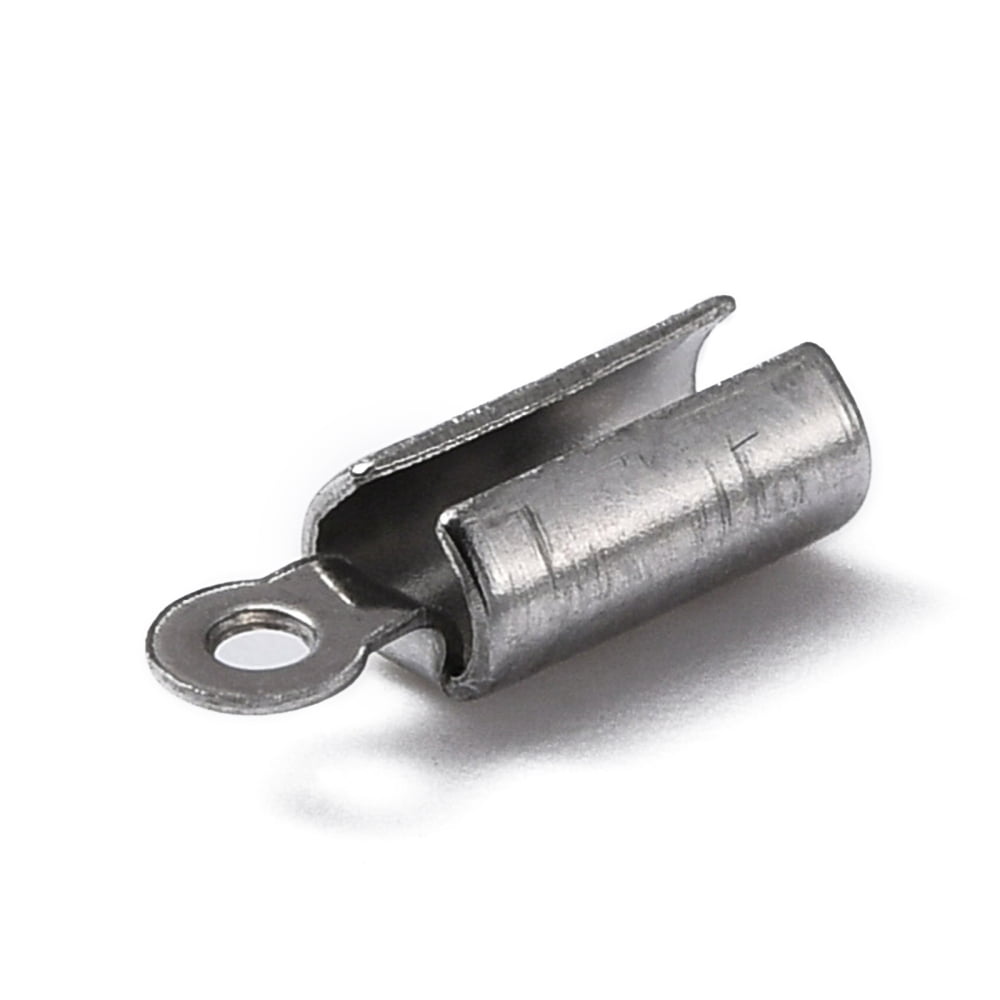 500pc 316 Surgical Stainless Steel Folding Crimp Ends Stainless Steel Color 10x3mm Hole: 0.9mm Inner Diameter: 2.6mm