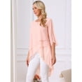 thumbnail image 2 of DARING DIVA Women's 3/4 Sleeve High Low Hem Scoop Neck Chiffon Blouses L Pink, 2 of 7
