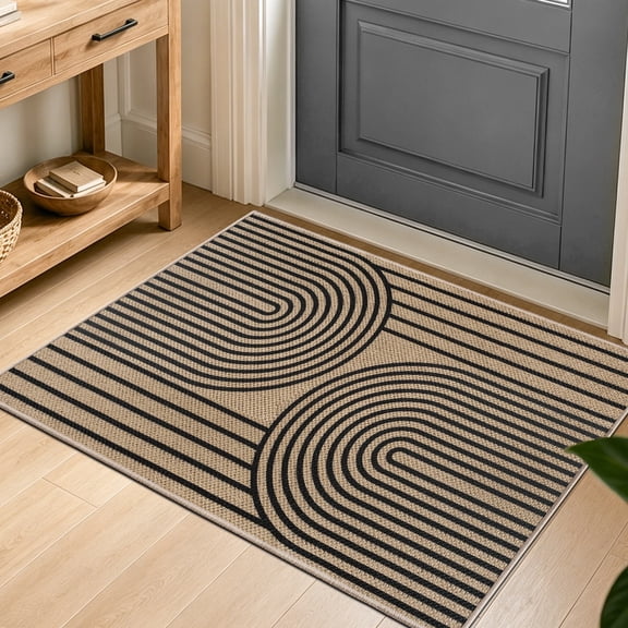 ORGOWEL Doormat Washable Easy Jute Rugs Boho Indoor Outdoor Rug 2*3ft Entryway Rugs Non-Slip Low Pile Black Door Mat Carpet for Living Room Kitchen Entry Patio Deck