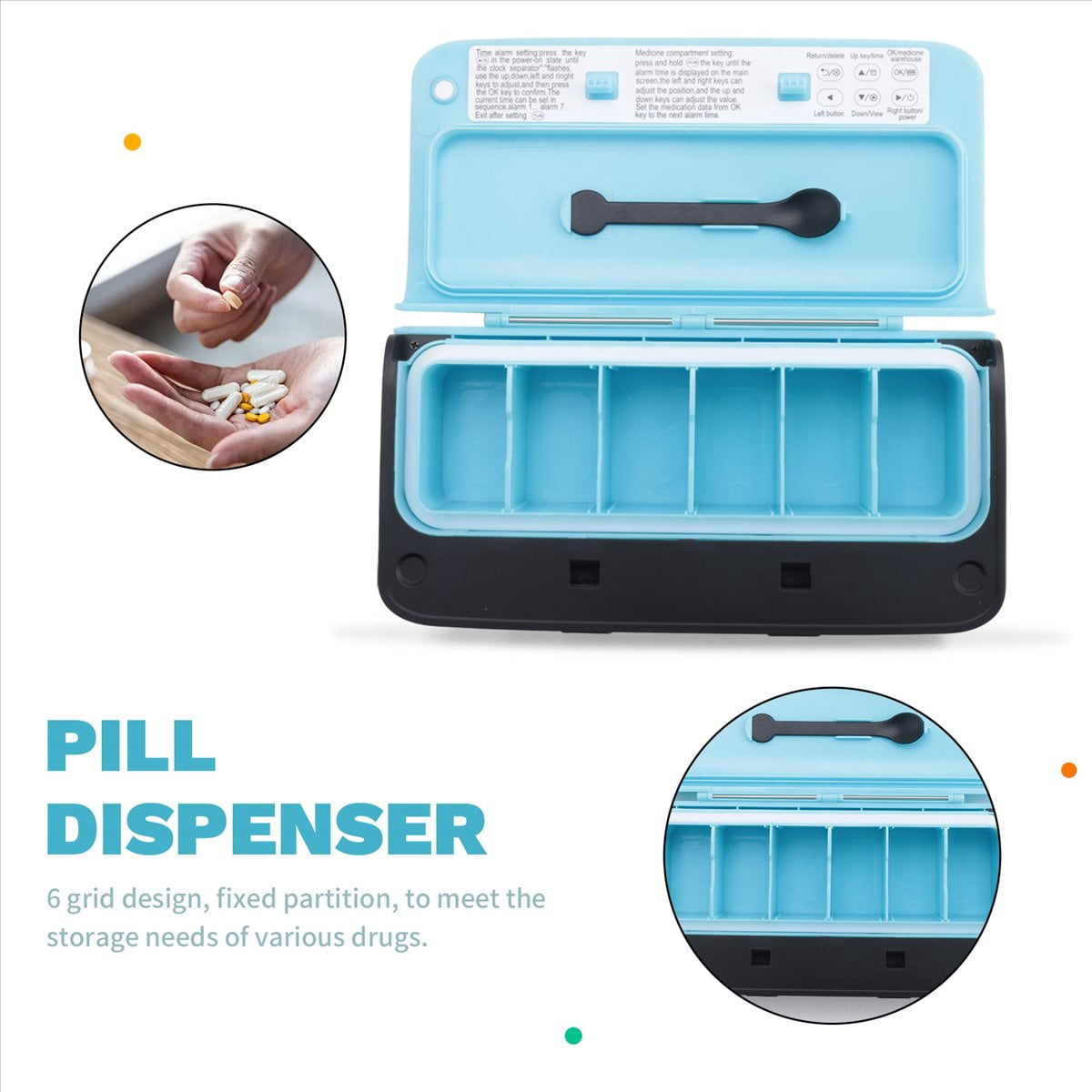 Smart Pill Dispenser Medicine Pill Box Organizer for Storage Organizer Container for Pills Box(Blue)