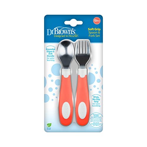 Juego de Cuchara y Tenedor Dr. Brown's Suave Coral 12m+