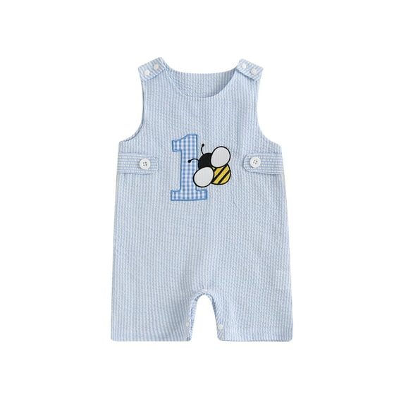 BemeyourBBs Baby Boy 1st Birthday Overalls Animal Embroidery Stripe Jumpsuit