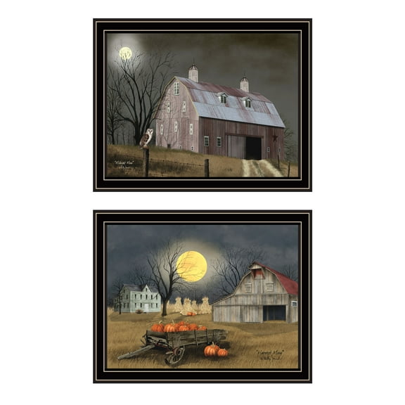 Trendy Decor 4U 2- Piece Vignette Autumn Moonlit Nights Black Framed Wall Art for Living Room, Bedroom Wall Art Print for Home Decor by Billy Jacobs