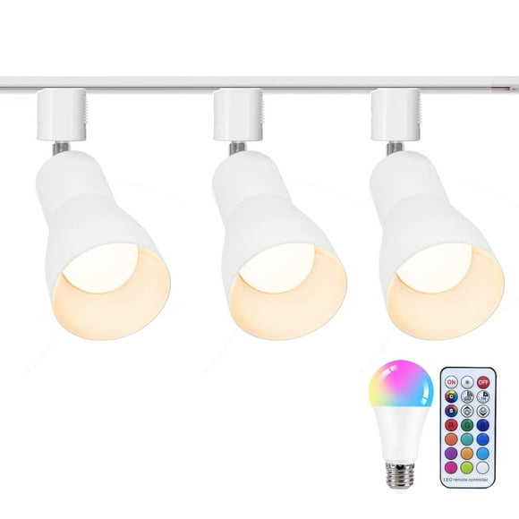 FSLiving Adjustable Angle J-Type Track Pendant Light RGB LED Bulb Remote Control Black Metal Lamp Dimmable Timing Energy-saving Modern Lighting Fixtures for Kitchen Sink Loft Bar Store - Set of 3