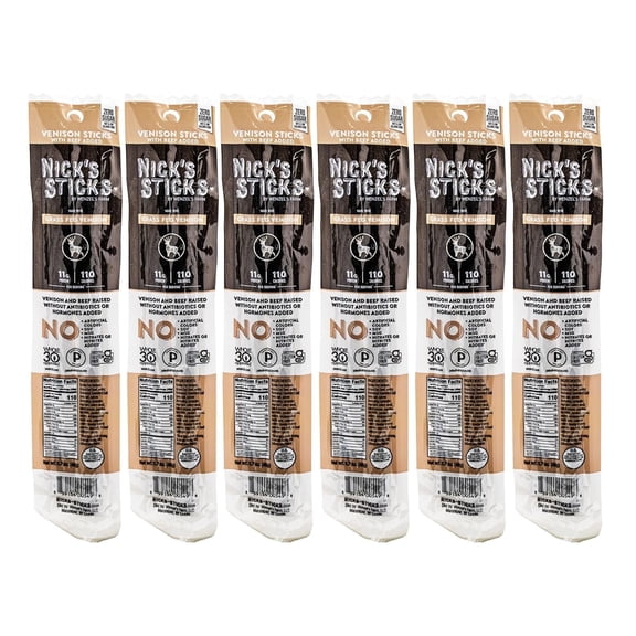 Nick’s Sticks Grass-Fed Venison Snack Sticks, Gluten Free, Keto Certified, Paleo and Whole30 Approved, No MSG, High Protein Low Carb, 6 Twin Packs (1.7 oz each)