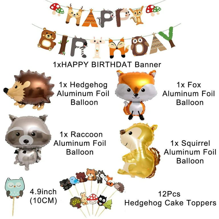 Animal Birthday Party Decorations, Woodland Happy Birthday Banner Raccoon,  Squirrel, Fox, Hedgehog Animal Balloon Garland & Arch Kit for Boy Girl Baby  Shower Birthday Supplies 