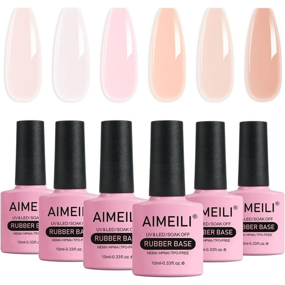 TRAHOO-ALMEILI Hema Free Rubber Base Color Gel, Correcting Coating with Enhanced Adhesion Gel Led UV Soak Off Structure/Strengthen Gel Polish Set Of 6pcs X 10ml - Kit 46