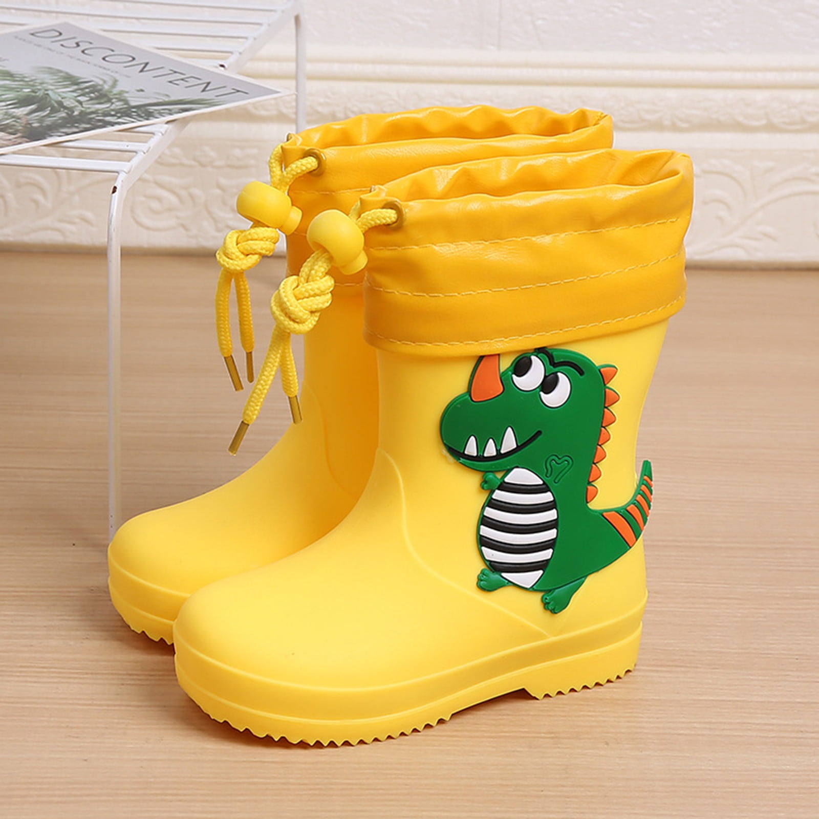 Generic Kids Rain Boots Classic Children Waterproof Rain Boot PVC Rubber Water Shoes Kid Baby Cartoon Shoes for Girls and Boys Fun Patterns(5.5-6 Years,Yellow)