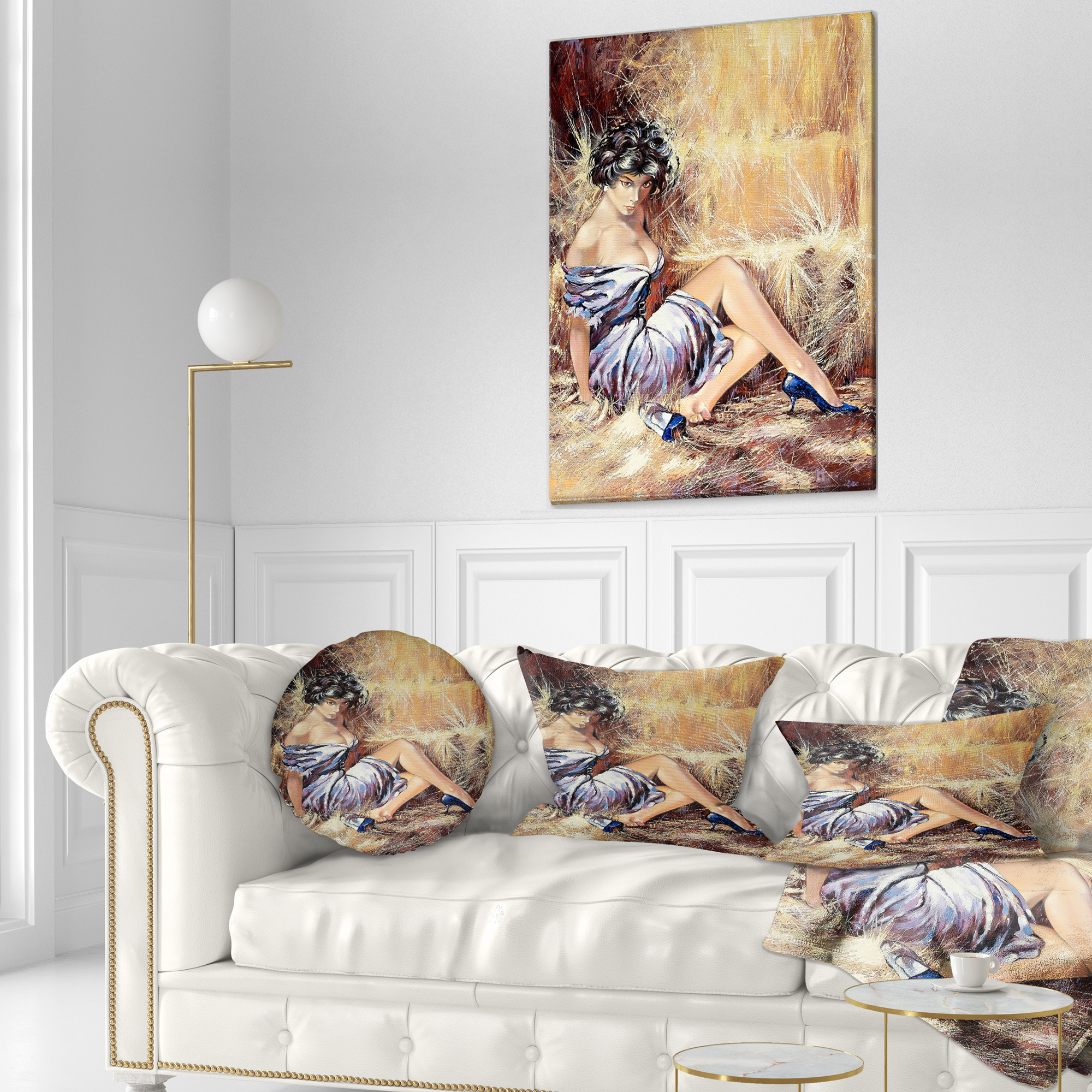 Designart Girl Setting on Floor - Portrait Throw Pillow - 12x20