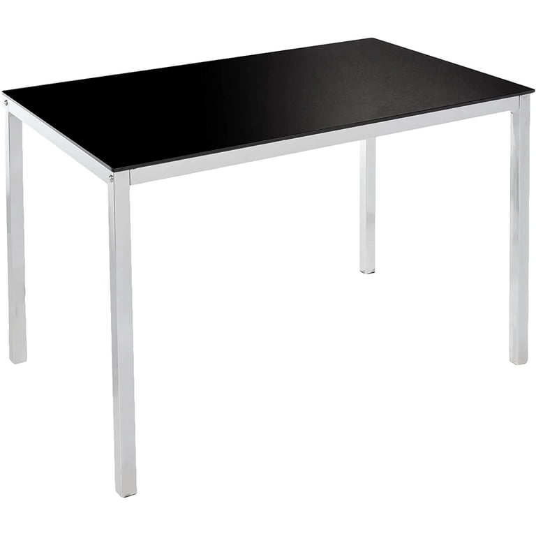 Leina Kitchen Dinette Dining Table, Chrome Metal Frame & Black Tempered  Glass Top, Modern, 48\