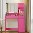 thumbnail image 2 of Vanity Desk with Mirror and LED Light Strip, 3 Level Storage Dresser, Adjustable Brightness for Bedroom，Rose Pink, 2 of 9